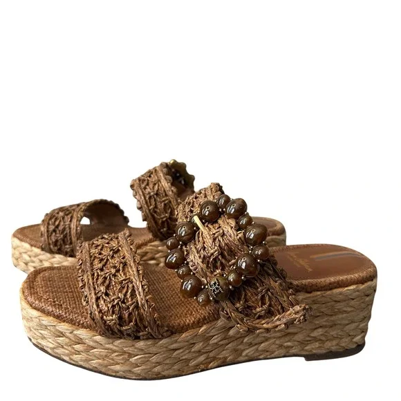 Sam Edelman Woven Raffia Platform Slides Beaded‎ Details Espadrille 7.5 Sandals - Picture 6 of 6